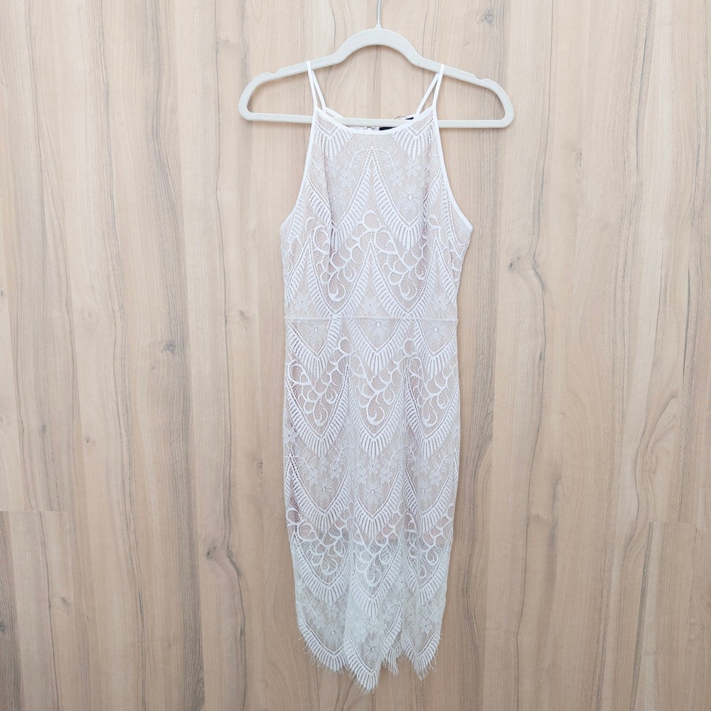 Lulus Lace Midi Dress Small‎ White Bodycon Bridal Romantic Feminine Bachelorette